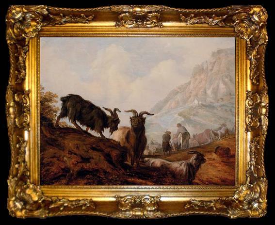 framed  Jacobus Mancadan Peasants and goats in a mountainous landscape, ta009-2